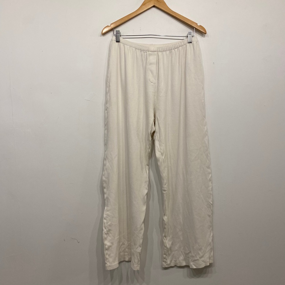 Zara Home Womens Ribbed Knit Pajama Pants Cream Wide Leg Lounge Trousers Size M